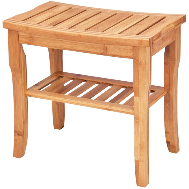Costway Single Shelf Bamboo Shower Bench - Size: 54 x 38 x 13cm - Cream - Wilko - image 1