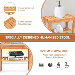 Costway Single Shelf Bamboo Shower Bench - Size: 54 x 38 x 13cm - Cream - Wilko - thumbnail 6