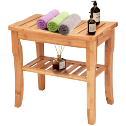 Costway Single Shelf Bamboo Shower Bench - Size: 54 x 38 x 13cm - Cream - Wilko - thumbnail 4