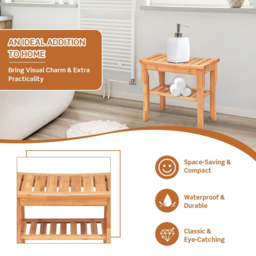 Costway Single Shelf Bamboo Shower Bench - Size: 54 x 38 x 13cm - Cream - Wilko - thumbnail 7