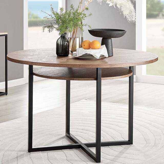 Furniturebox Ashley 4 Seater Round Dining Table Wooden and Black - Brown - Wilko - image 1