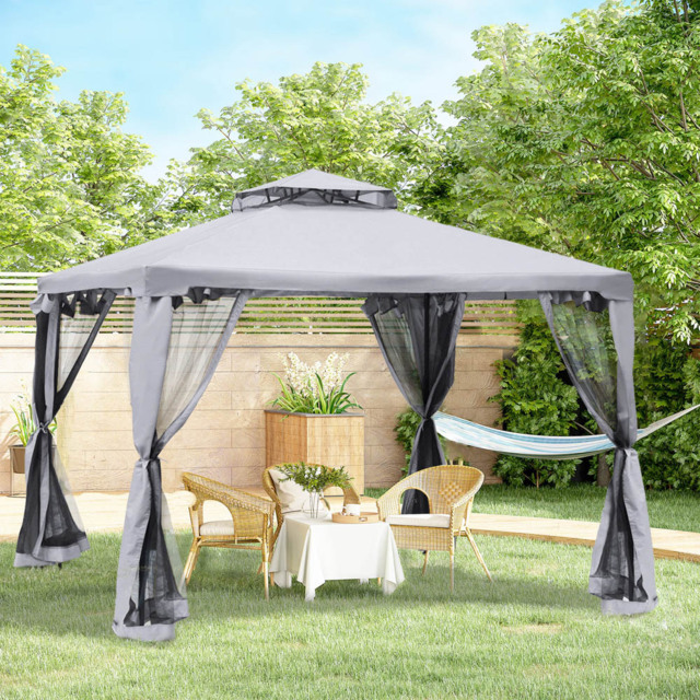 Outsunny 3 x 3m 2-Tier Grey Gazebo Tent with Curtains - Size: 265 x 294 x 294cm - Wilko - image 1