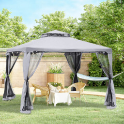 Outsunny 3 x 3m 2-Tier Grey Gazebo Tent with Curtains - Size: 265 x 294 x 294cm - Wilko - thumbnail 1