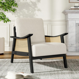 Living and Home White Teddy Near Fur Cushion Mid Century Rattan Armchair - Size: Single - Wilko - thumbnail 4