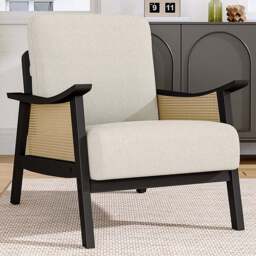 Living and Home White Teddy Near Fur Cushion Mid Century Rattan Armchair - Size: Single - Wilko