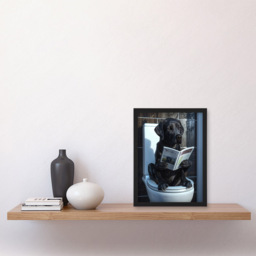 Artery8 Dog Lover Funny Labrador Reading on Toilet Framed Wall Art Print 21 x 29.7cm - Size: 32.3 x 23.4 x 1.5cm - Black - Wilko - thumbnail 3