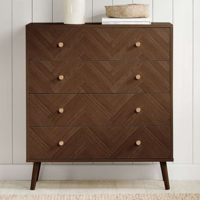 Herringford 4 Drawer Walnut Chevron Chest of Drawers - Brown - Birlea - Wilko - image 1