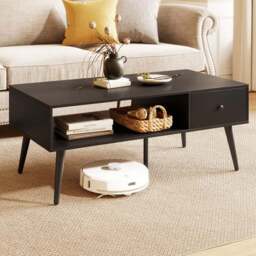 Costway Single Drawer Single Shelf Black Rectangular Coffee Table - Size: 109 x 55 x 42cm - Wilko