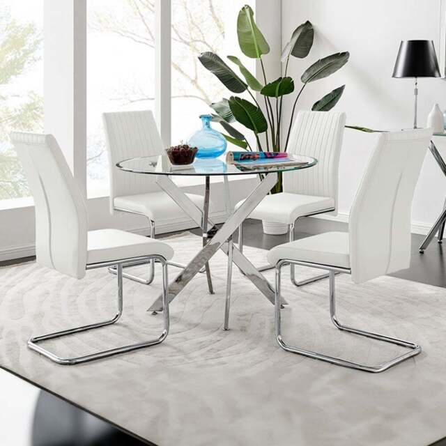 Furniturebox Arona Fontana 4 Seater Round Dining Set White and Chrome - Wilko - image 1