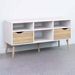 Florence 2 Drawer White and Oak Wide TV Unit - Size: 39.1 x 117.2 x 57.4cm - Furniture to Go - Wilko - thumbnail 1