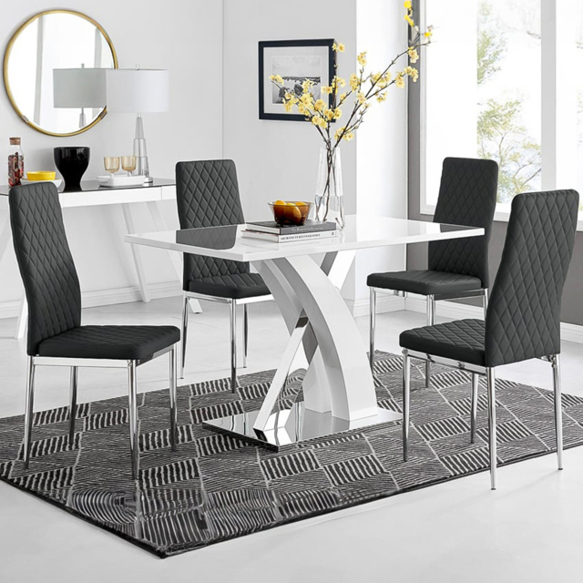 Furniturebox Columbia Valera 4 Seater Dining Set White Gloss Black and Chrome - Wilko - image 1