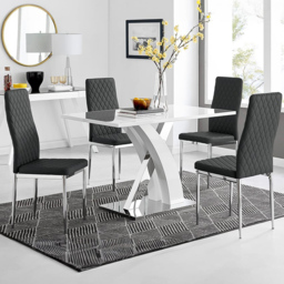 Furniturebox Columbia Valera 4 Seater Dining Set White Gloss Black and Chrome - Wilko - thumbnail 1