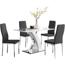 Furniturebox Columbia Valera 4 Seater Dining Set White Gloss Black and Chrome - Wilko - thumbnail 3