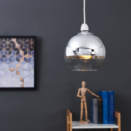 ValueLights Daelim Chrome Dome Ball Glass Pendant Lamp Shade - Size: 16 x 18 x 18cm - Silver - Wilko - thumbnail 3