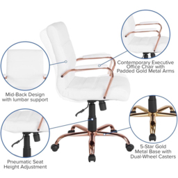 FWStyle White and Rose Gold Designer Office Chair - Size: 94 x 48 x 61cm - Wilko - thumbnail 6
