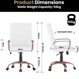 FWStyle White and Rose Gold Designer Office Chair - Size: 94 x 48 x 61cm - Wilko - thumbnail 7