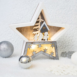 Xmas Haus Multicolour Festive Light Up Wooden Christmas Star - Size: 19 x 19cm - Wilko - thumbnail 4