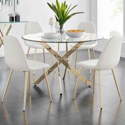 Furniturebox Arona Solara 4 Seater Round Dining Set Gold and White - Wilko - thumbnail 1