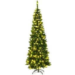 Shatchi Warm White LED Pre-Lit Slim Pencil Artificial Christmas Tree 6ft - Green - Wilko - thumbnail 1