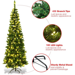Shatchi Warm White LED Pre-Lit Slim Pencil Artificial Christmas Tree 6ft - Green - Wilko - thumbnail 5