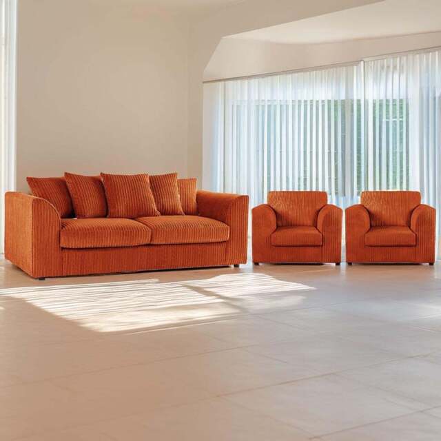 Luxor 5 Seater Orange Jumbo Cord Scatter Back Sofa Suite - Wilko - image 1