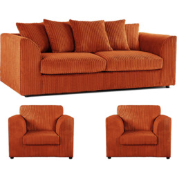 Luxor 5 Seater Orange Jumbo Cord Scatter Back Sofa Suite - Wilko - thumbnail 3