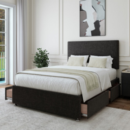 Bedmaster Small Double Charcoal Linen 4 Drawer Divan Base with Valencia Headboard - Grey - Wilko - thumbnail 3