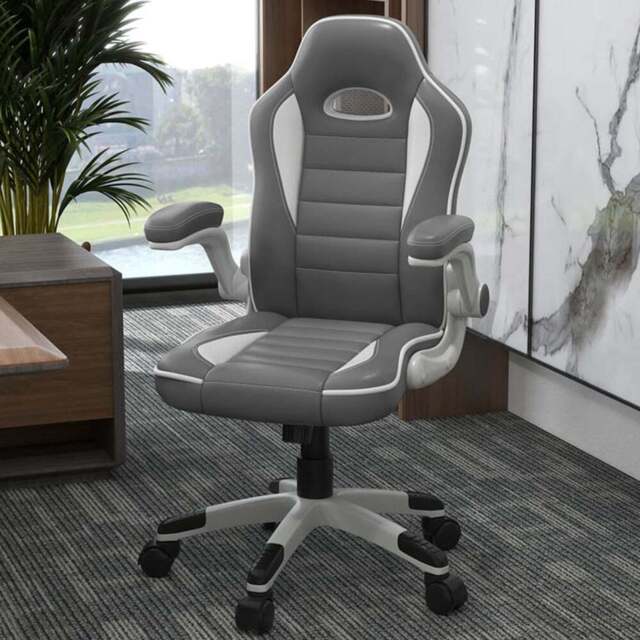 Portland Grey PU Leather Racing Gaming Chair - Size: 65 x 69 x 122cm - Wilko - image 1