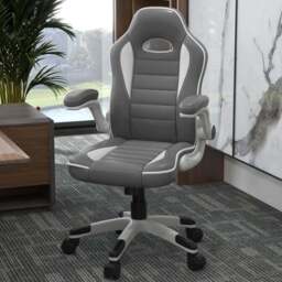 Portland Grey PU Leather Racing Gaming Chair - Size: 65 x 69 x 122cm - Wilko