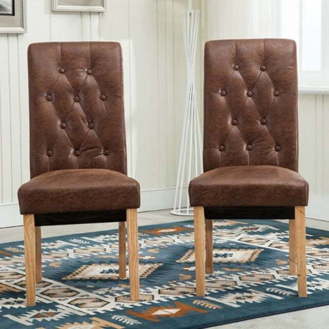 Brown Set of 2 Tufted High Back Fabric Dining Chair - MCC - Wilko - image 1