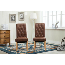 Brown Set of 2 Tufted High Back Fabric Dining Chair - MCC - Wilko - thumbnail 3