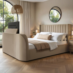 Flair Fallon Super King Size Beige Velvet TV Side Lift Ottoman Bed - Cream - Wilko