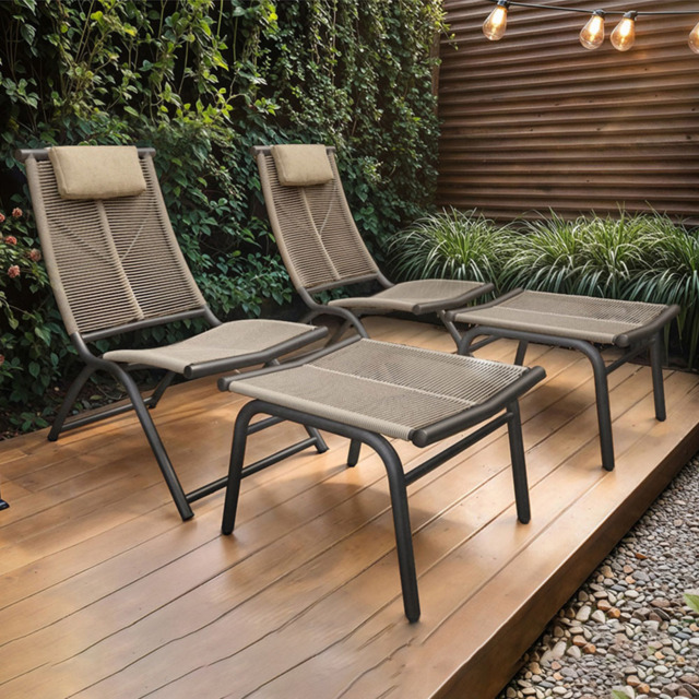 SOLACE+CO Esen Set of 2 Brown Garden Lounge Chairs with Footstool - Wilko - image 1