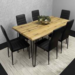 Kosy Koala 6 Seater Faux Leather Wooden Dining Set Black - Brown - Wilko