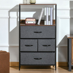 Portland 4 Drawer Black and Wood Effect Chest of Drawers - Wilko