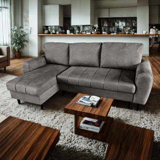 DS Living Sienna 3 Seater Grey Fabric Right Hand Chaise Sofa Bed - Wilko - image 1