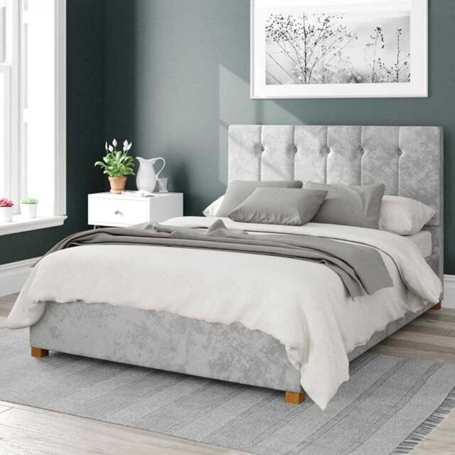 Aspire Hepburn Double Silver Mirazzi Velvet Ottoman Bed - Aspire Beds - Wilko - image 1