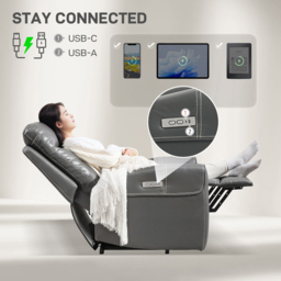Portland Grey Overstuffed Riser and Recliner Chair with USB Ports - Size: Single - Wilko - thumbnail 6