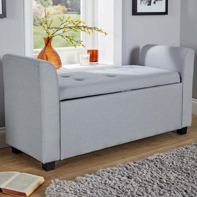 Home Source Verona Light Grey Sleigh Style Window Seat with Storage - Size: 55 x 107 x 41.5cm - Wilko - image 1