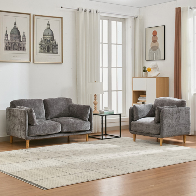 Furniture One 3 Seater Luxury Mid Century Sofa Set - Grey - Wilko - image 1