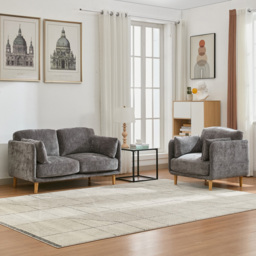 Furniture One 3 Seater Luxury Mid Century Sofa Set - Grey - Wilko - thumbnail 1