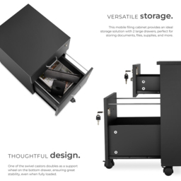 tectake 2 Drawer Black Filing Cabinet with Wheels - Size: 54.5 x 40 x 46cm - Wilko - thumbnail 4