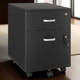 tectake 2 Drawer Black Filing Cabinet with Wheels - Size: 54.5 x 40 x 46cm - Wilko - thumbnail 1