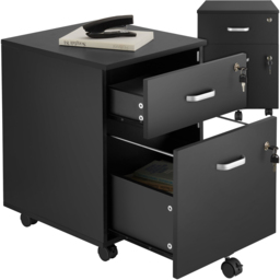tectake 2 Drawer Black Filing Cabinet with Wheels - Size: 54.5 x 40 x 46cm - Wilko - thumbnail 3
