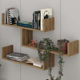 Decortie Tibet 3 Shelf Deep Oud Zigzag Wall Mounted Bookcase - Brown - Wilko - thumbnail 1