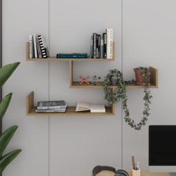 Decortie Tibet 3 Shelf Deep Oud Zigzag Wall Mounted Bookcase - Brown - Wilko - thumbnail 4