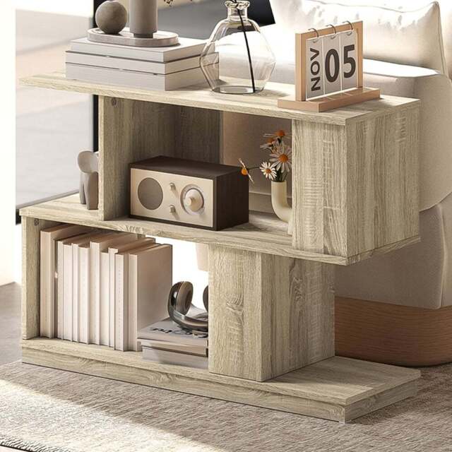 HOMCOM 4 Shelf Natural Wood Finish S Shaped Nightstand - Brown - Wilko - image 1
