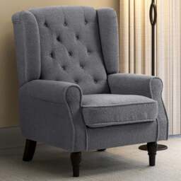 HOMCOM Retro Charcoal Grey Tufted Club Fabric Accent Armchair - Size: Single - Wilko