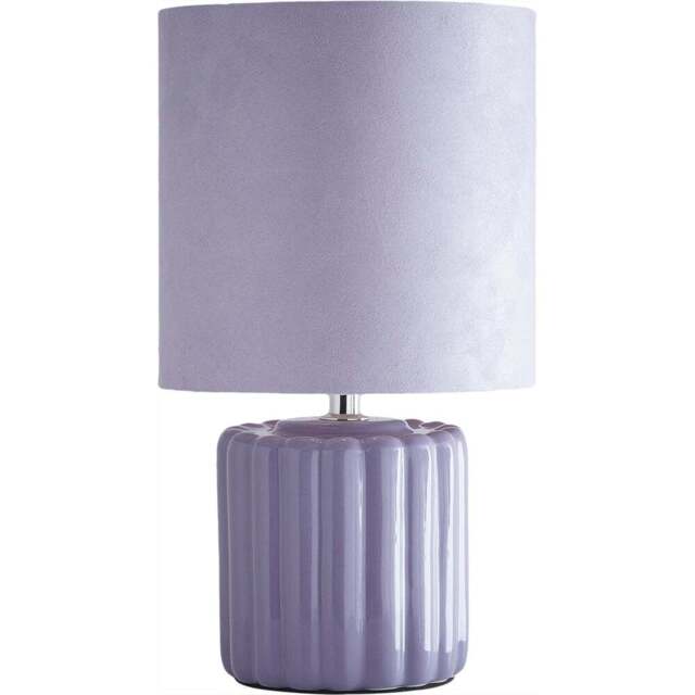Kliving Zoe Lilac Velvet Shade Ceramic Table Lamp - Size: 33 x 18 x 18cm - Purple - Wilko - image 1