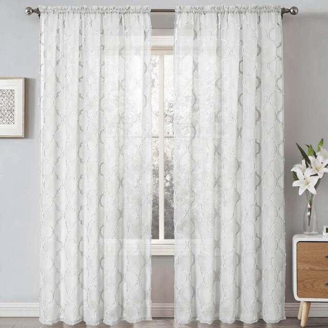 Velosso Tufted White Mariella Sheer Voile Panel Curtain 150 x 228cm - Size: W 150 x D 228cm - Wilko - image 1